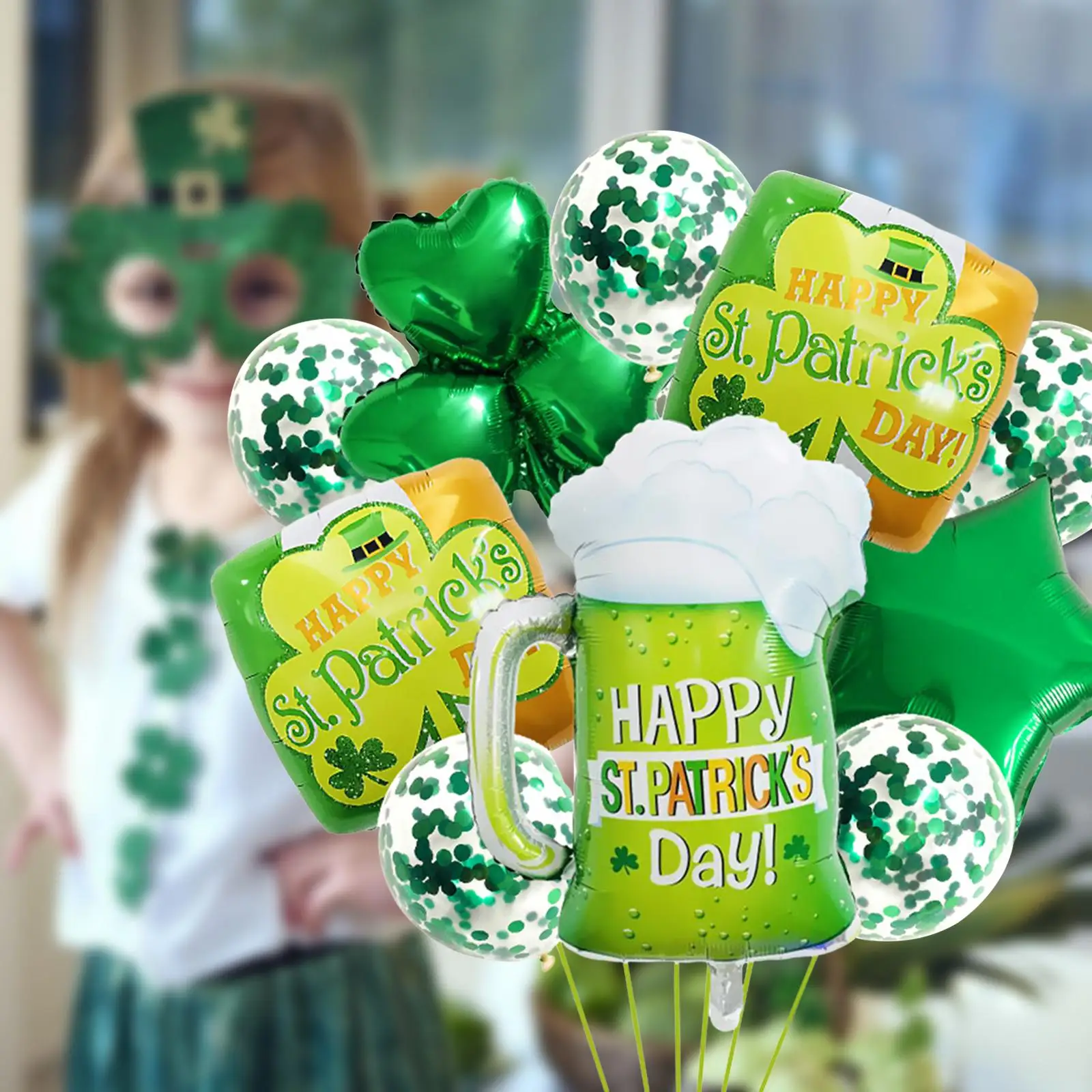 11Pcs St. Patrick's Day Balloons for Kids Adults Funny Aluminum Film Balloons for Carnival Festival Parade Wedding Party Favors