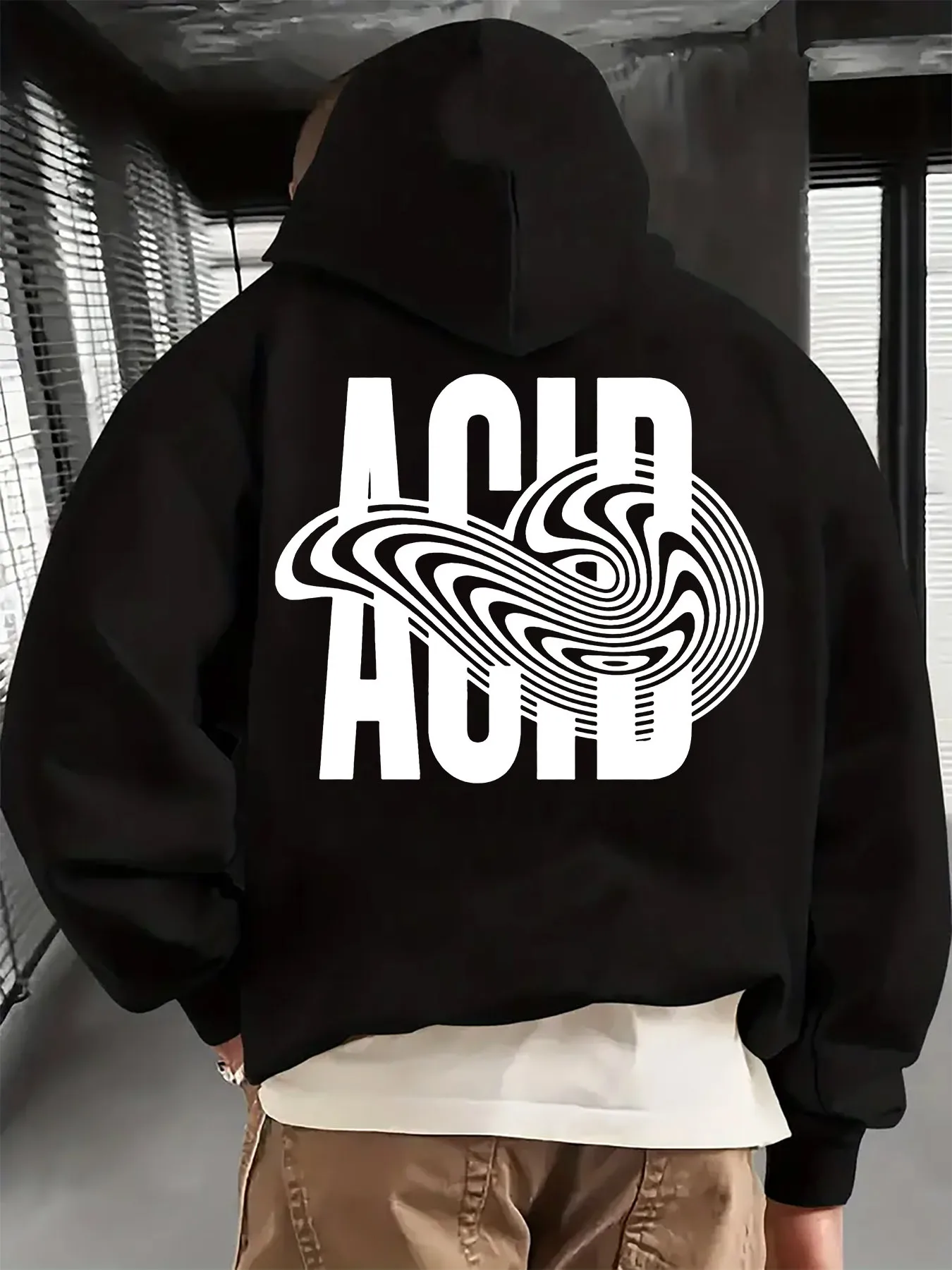 Cyber Trend Men's Hooded Pullover with Abstract Spiral Geometric Graphic Pattern - Casual Loose-Fitting Long-Sleeved Shirt
