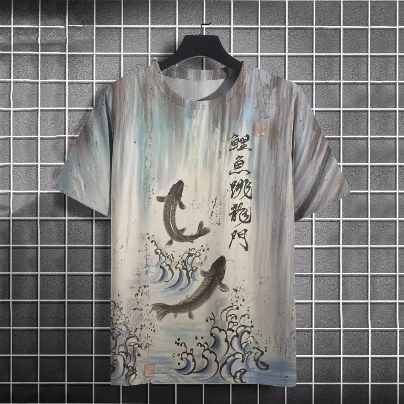 

3D Print T-Shirts Chinese Style Ink Painting Pattern Men's Fashion Short Sleeve T Shirt Oversized Tees Harajuku Y2K Man Clothing