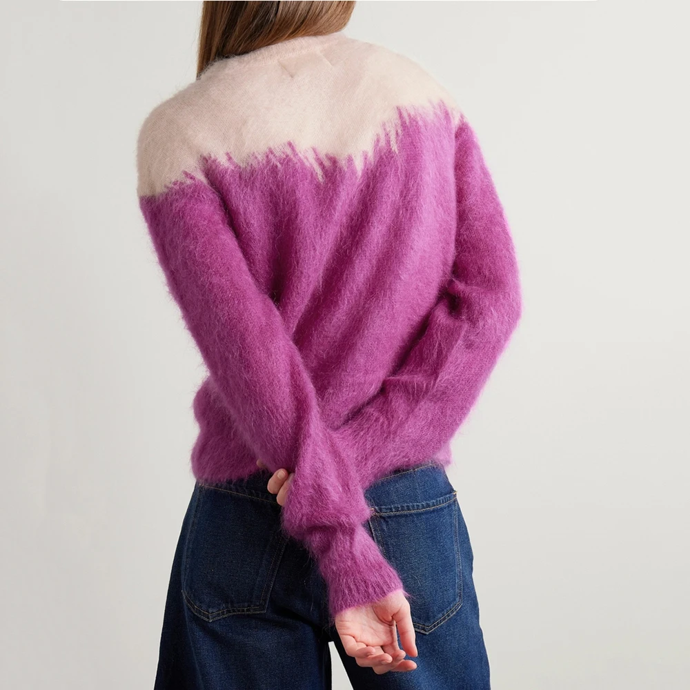 2024 Early Spring New Women Sweater Y2k Crash Color Jacquard Mohair Blend Round Neck Long Sleeve Loose Peplum Pullover Top