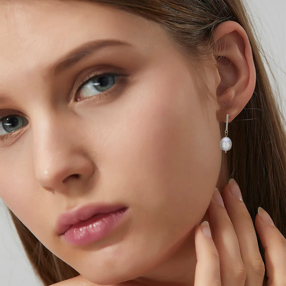 1Pair Elegant Pearl Ear Drop Long Dangle Earrings Women Fashion Jewelry Perfect Gift for Her Work Outing Holiday Anniversary Eye