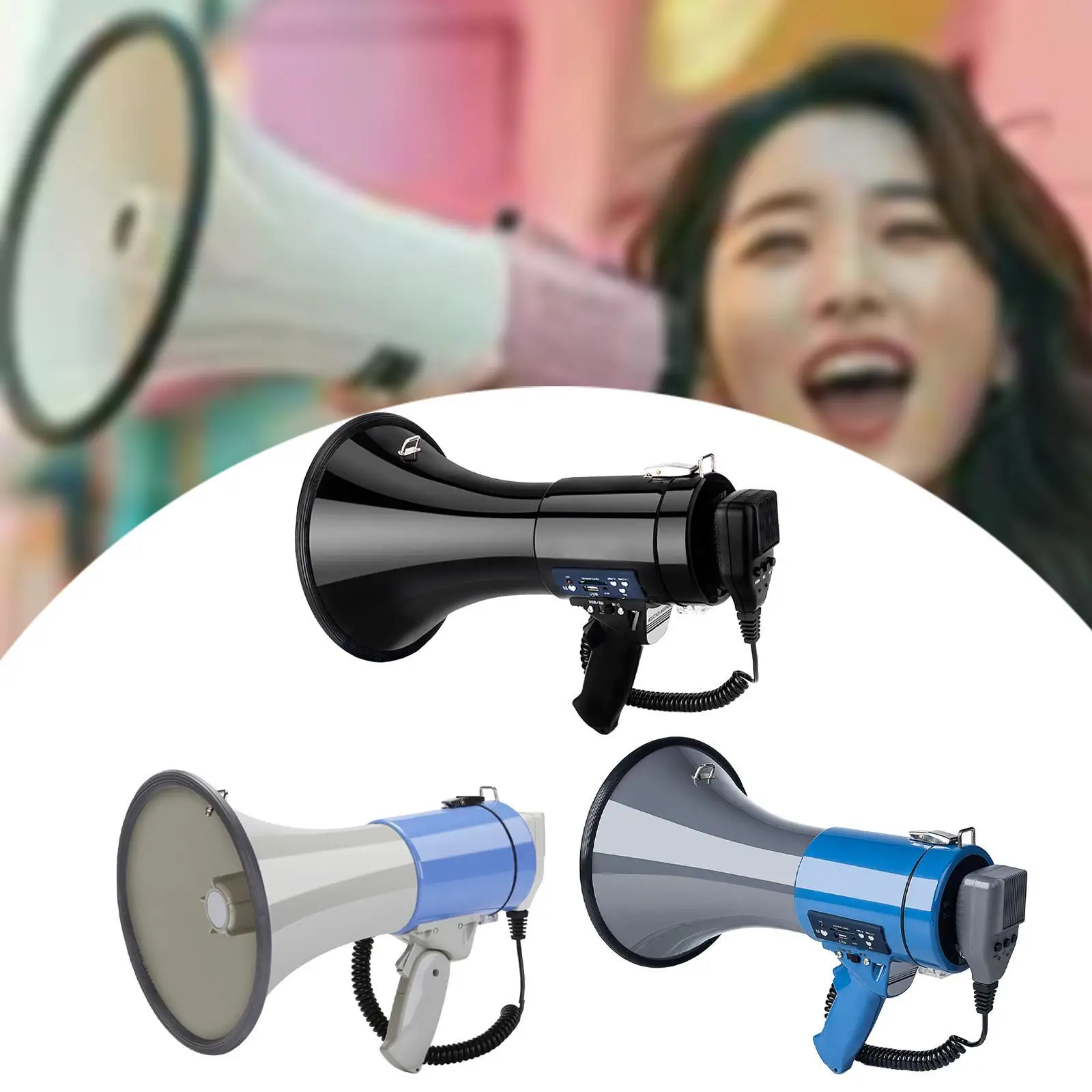 Megaphone Bullhorn Portable Amplifier 240 Seconds Recording Handheld Portable Megaphone Speaker 50W for Street Vending