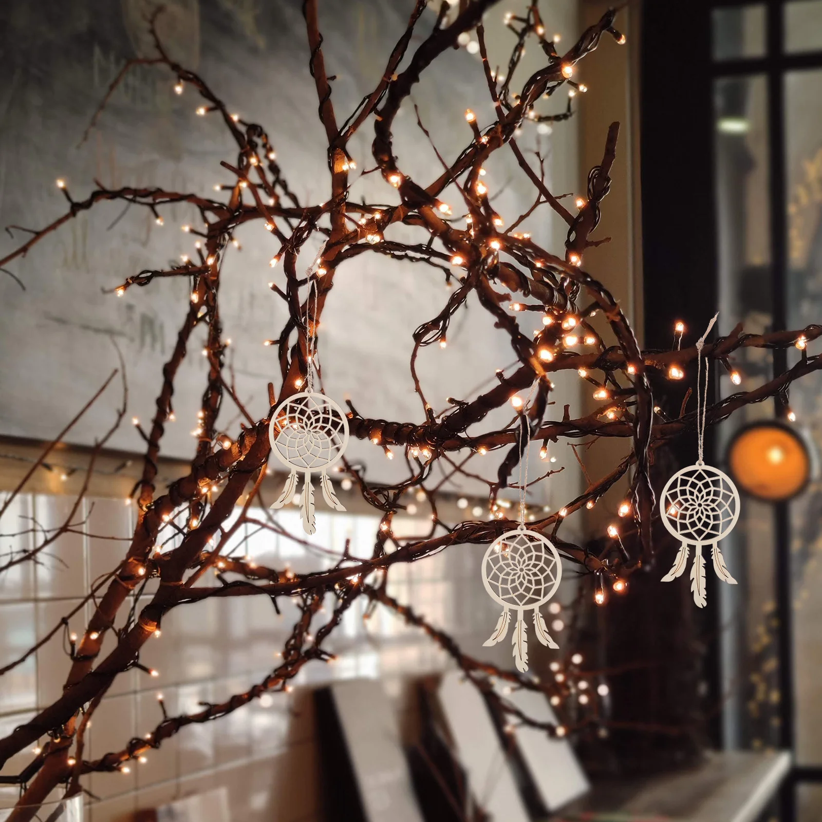 

50Pcs Wooden Dream Catchers Pendants: DIY Dream Catcher Kit Unfinished Wood Cutouts for Projects Boho Wall Hanging