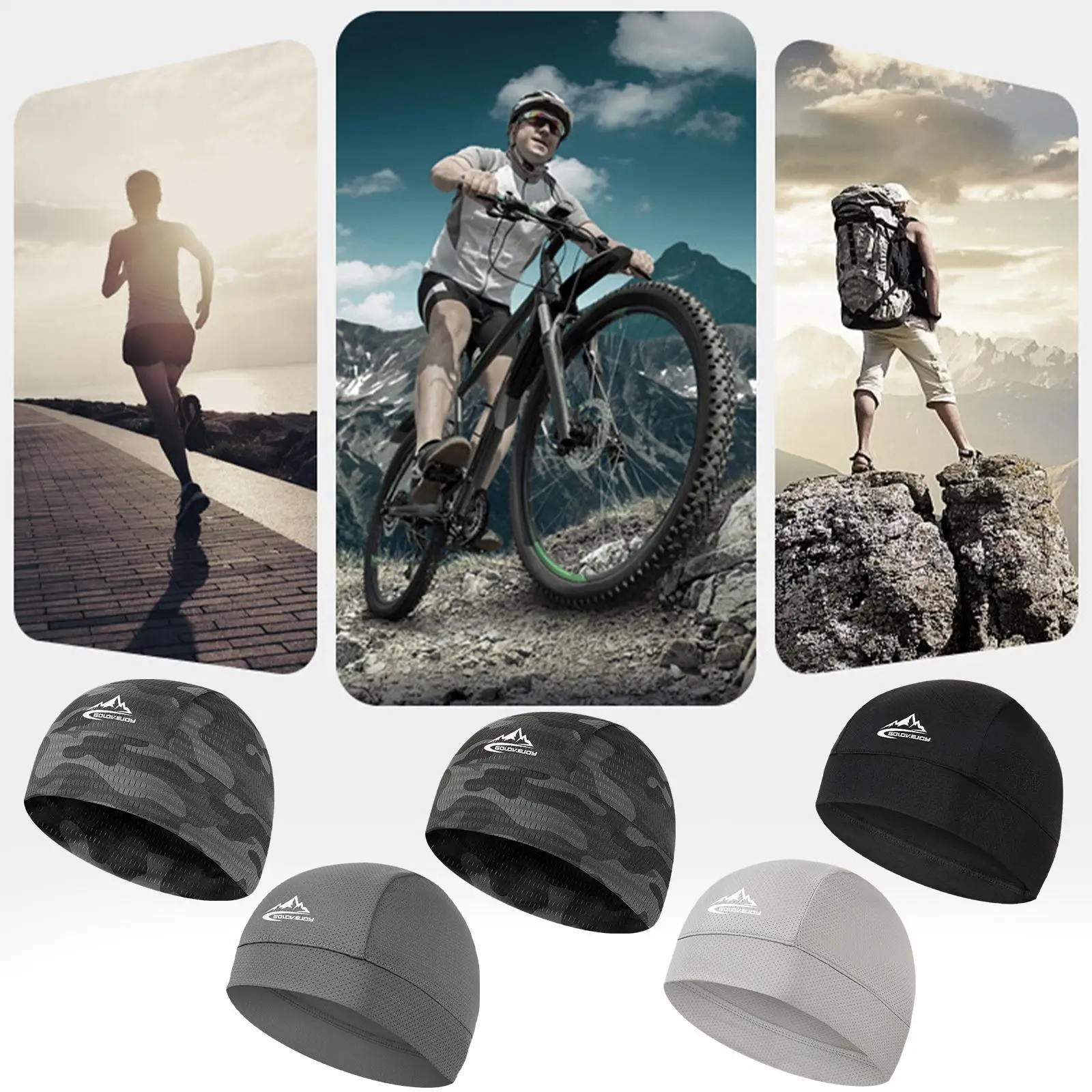 Summer Cycling Skull Cap for Men Motorcycle Under Helmet Liner Hat Sweat-Wicking Quick Dry Breathable Sports Cooling Beanie Cap