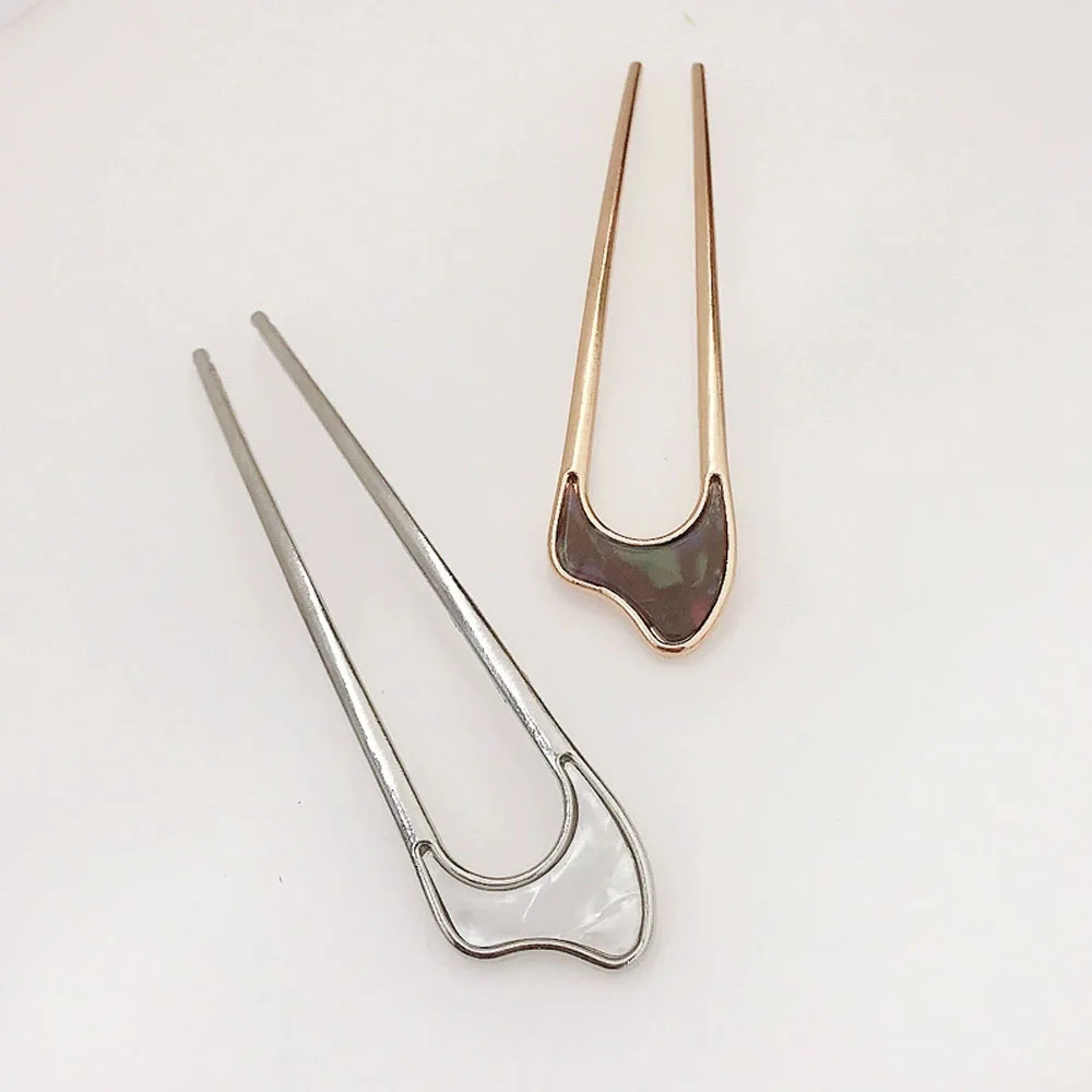 الأزياء الفاخرة مقاطع الشعر الفضة الذهب إكسسوارات الشعر أنيقة المينا دبوس الشعر للنساء المعادن U شكل الشعر عصا سبيكة حلية