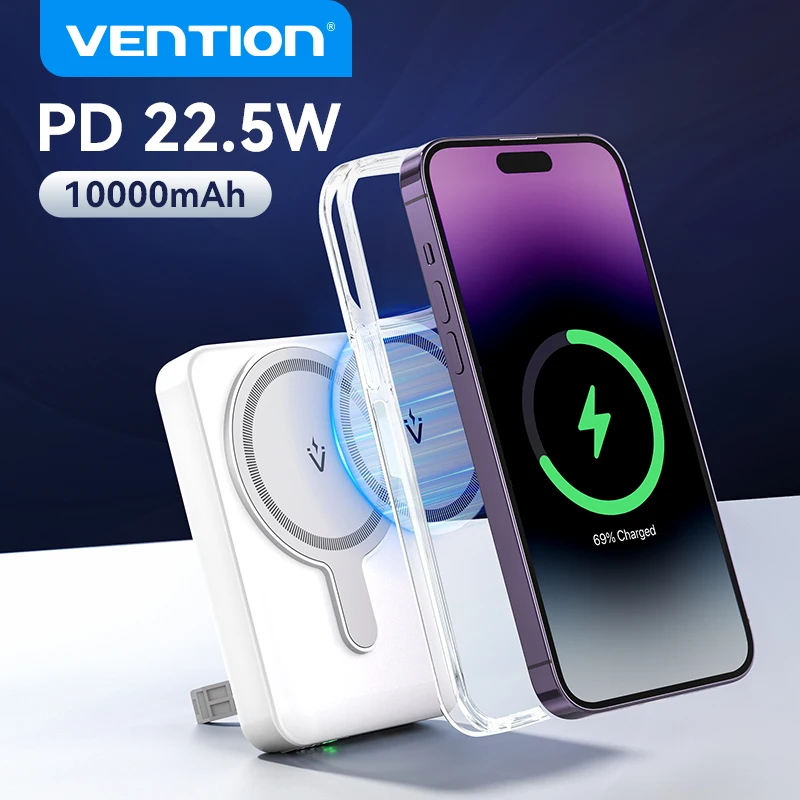 Vention 10000 мАч Power Bank Магнитный портативный PD 22,5 Вт Беспроводная быстрая зарядка Мини PowerBank для iPhone 15 Pro Max 14 13 12