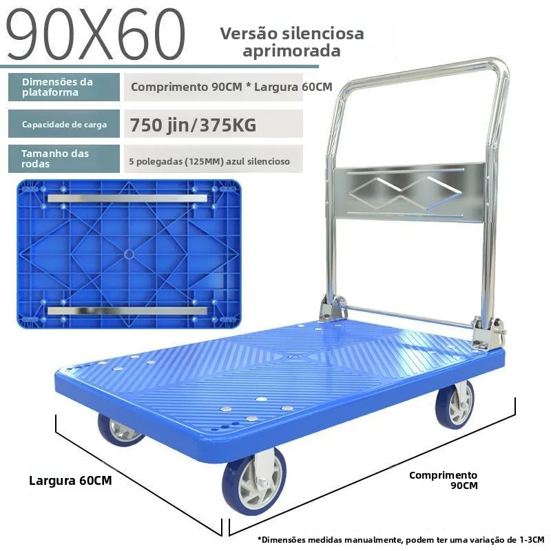 quiet-stainless-steel-four-wheel-hand-pulled-cart-portable-home-use-goods-moving-flatbed-dolly-cart-vegetable-buying-cart