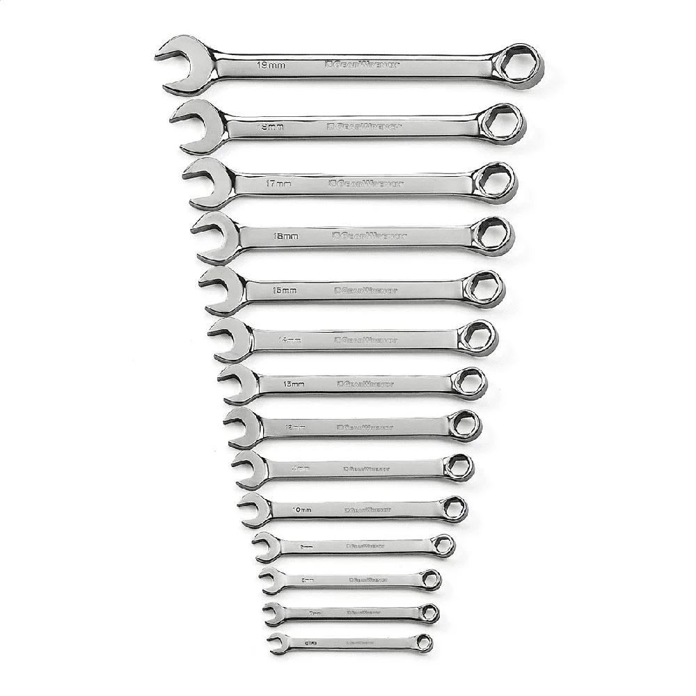 14 Piece Full Polish Metric Wrench Set 6 Point Offset Box End Hand Tools Professional Combination Wrench Set 6mm to 19mm