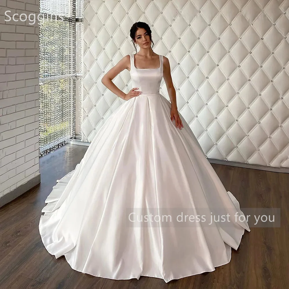 Scoggins  فساتين سهرة Customize Evening Dress A-Line Dubai Luxury Square Neckline Floor-Length Zipper Up Wedding Dress Cocktail