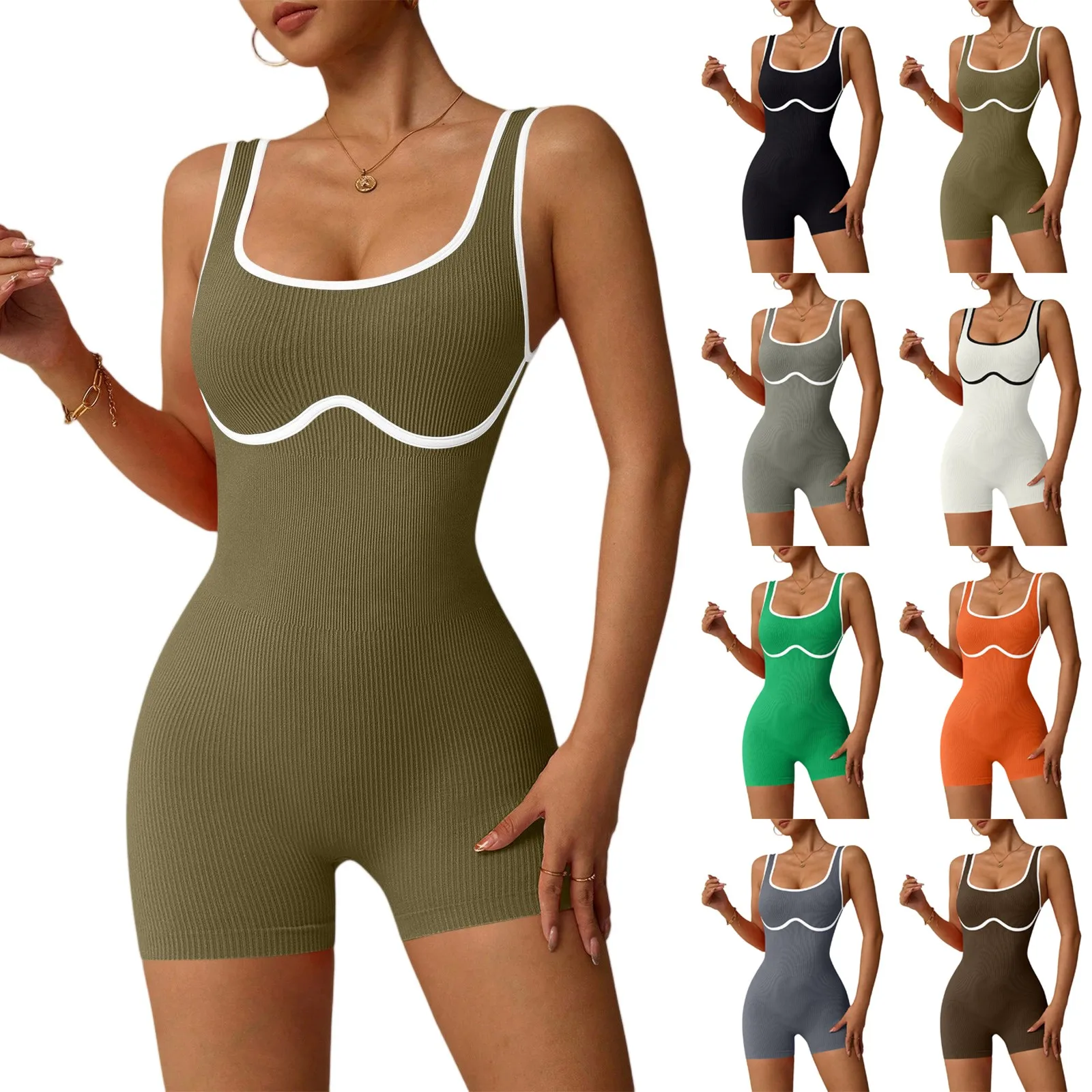 

Solid Color Tight Fitting Yoga Jumpsuit Ladies' Fashionable Jumpsuit Sports Vest Jumpsuit Sexy Modified Hip Jumpsuit