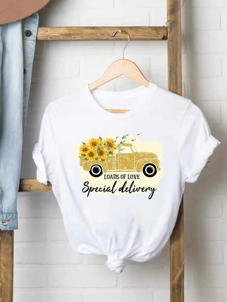 

Casual Women Clothes Short Sleeve Lady Fashion Print Female Flower Lovely Letter Style Cute 90s Shirt Tee Graphic T-shirt