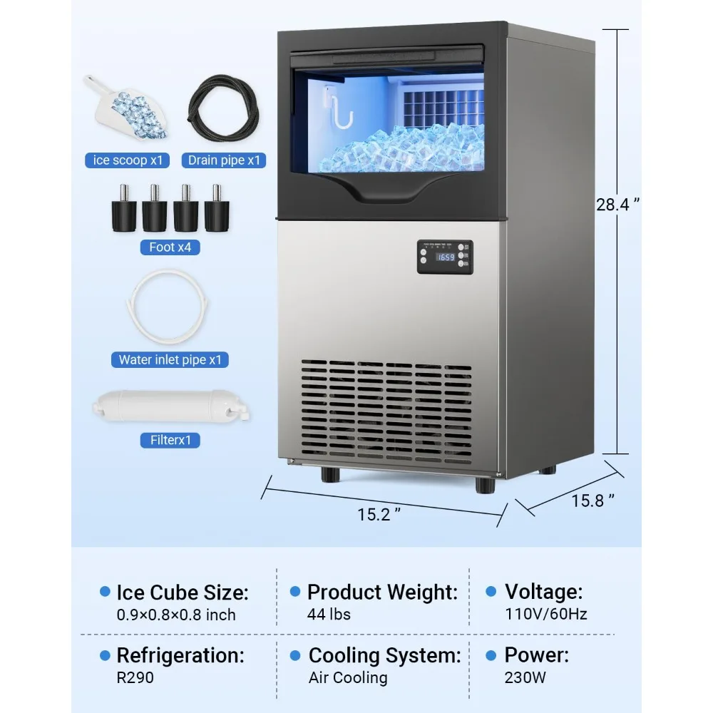 

Commercial Ice Maker Machine, 120lbs/24H Under Counter Ices Maker, 22~33Lbs Stainless Steel Storage Capacity, 12 Adjustable