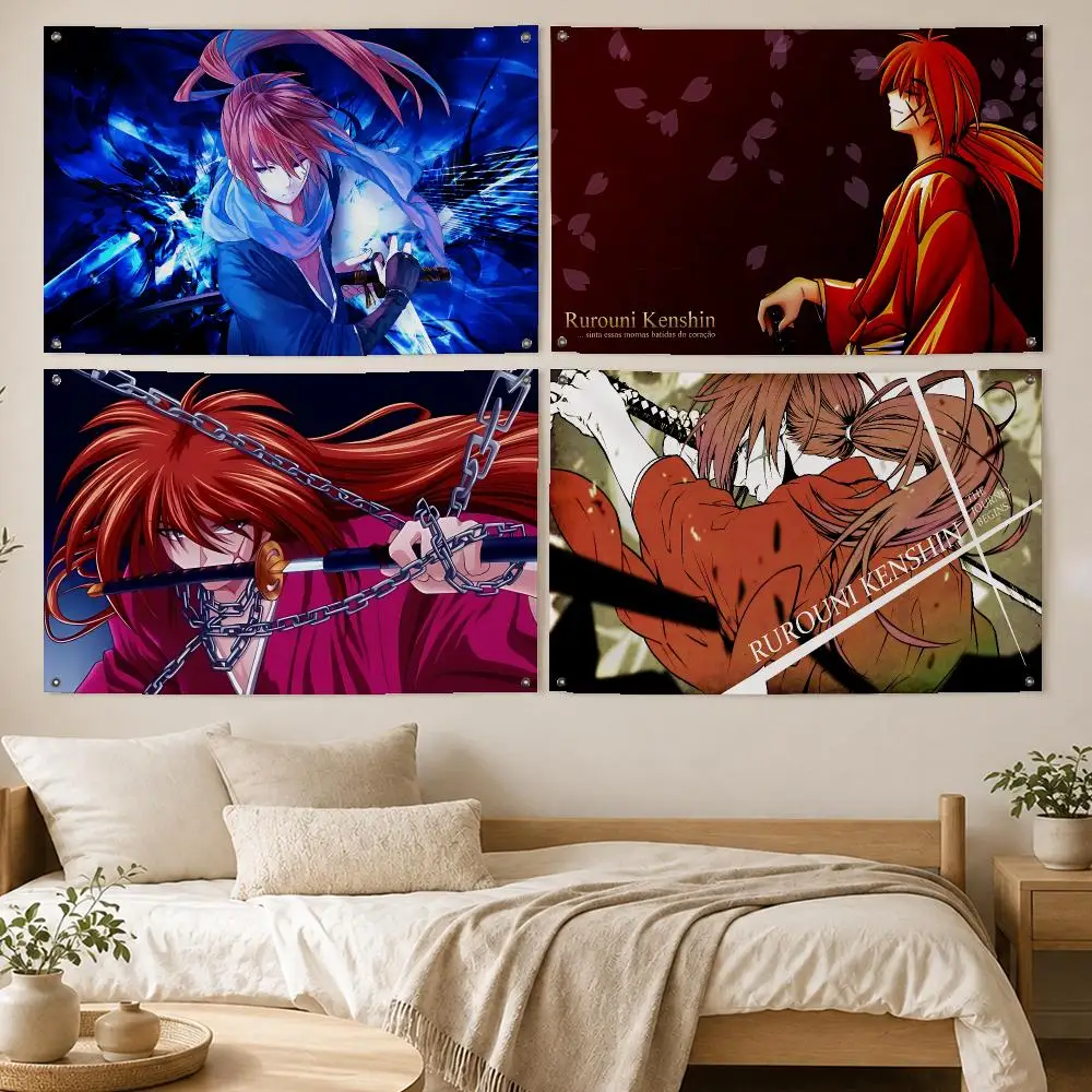 Retro Anime Rurouni Kenshin Flags Room Bedroom Home Outdoor Wall Hanging Concert Printed Background Decoration Art Banne