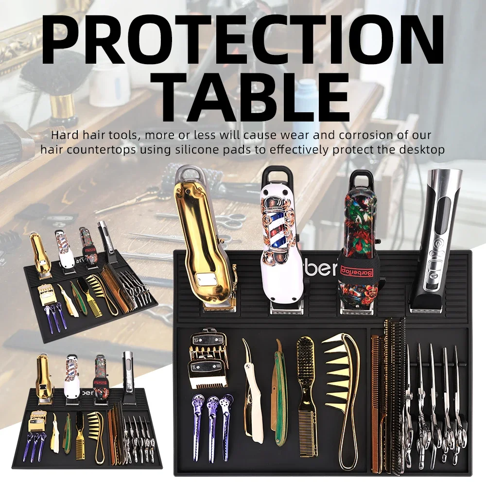 

4 Slots Magnetic Barber Tray, Hairdressing Scissors & Clippers Storage Mat, Place Mats for Barber Shop Table Tools Organizer