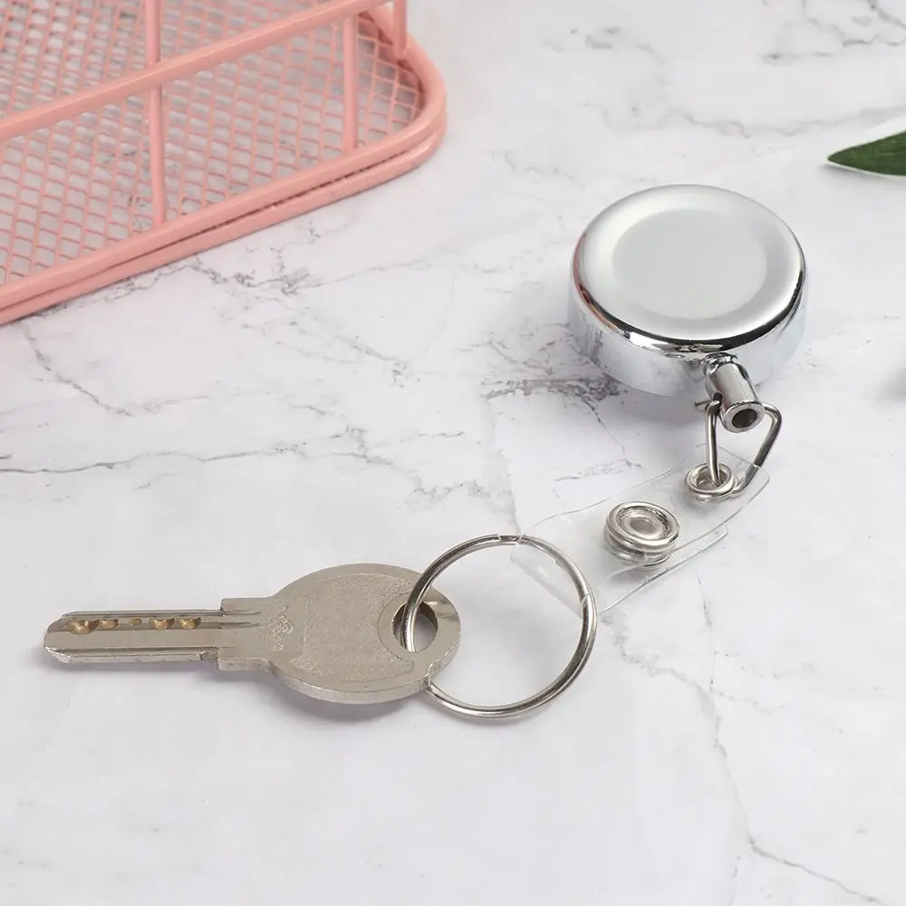 1pc Clip Stationery Metal ID Name Card Lanyards Retractable Badge Holder Key Ring