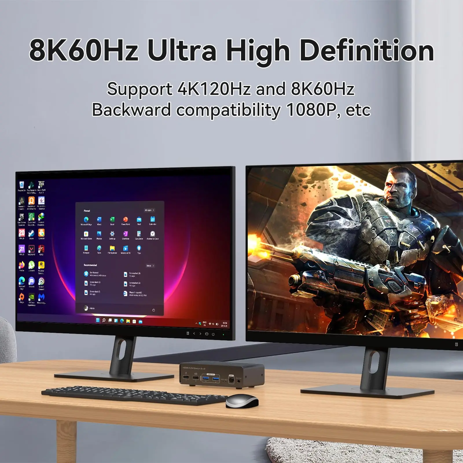 Imagem -05 - Switch Kvm Displayport Hdmi pc Monitores 8k @ 60hz 4k @ 120hz Switches Kvm em Alumínio Adequado para Computadores Partilhando