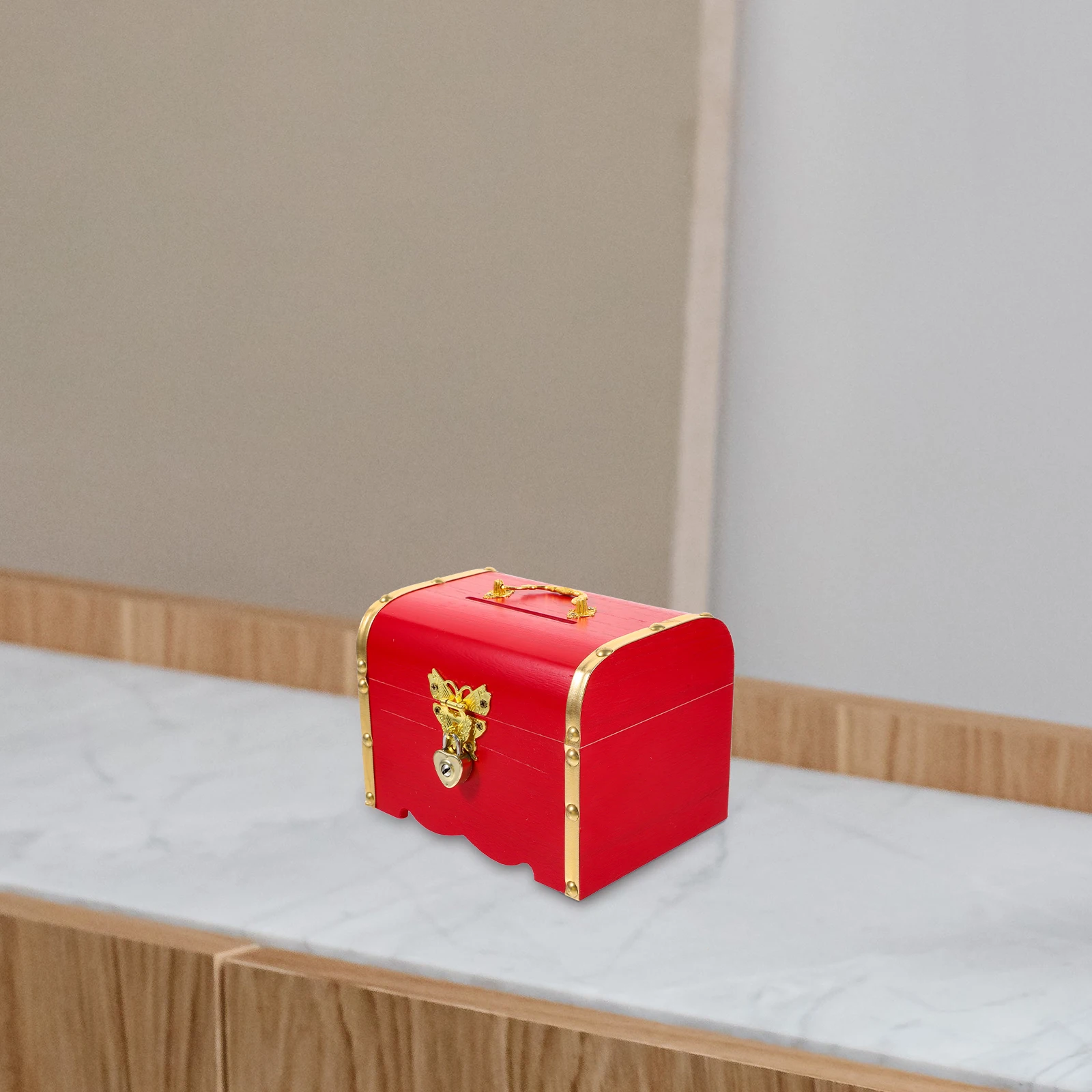 

Wooden Piggy Bank With Lock Vintage Rectangle Coin Jar Sturdy Reusable Easy Clean Storage Box For Home Office Bedroom Living