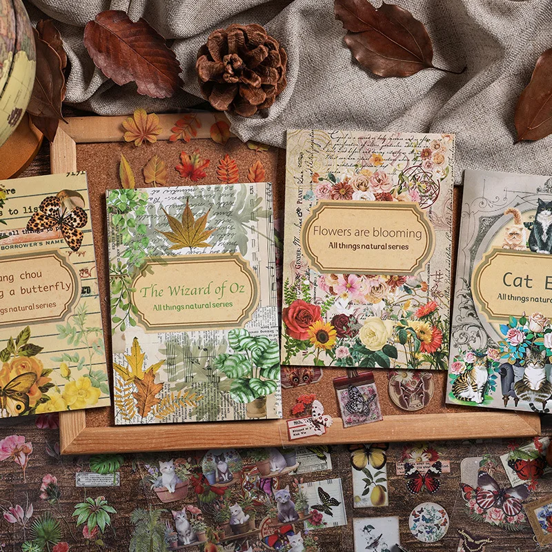 20 Stück Vintage natürliche Tier- und Pflanzen-PET-Dekorationsaufkleber dieses Handbuchmaterial Paste Scrapbooking-Zubehör