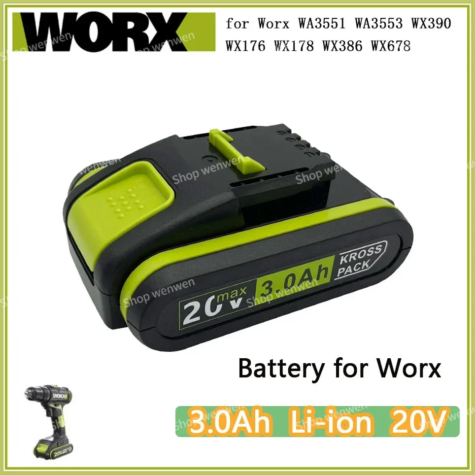 

20V 3000 MAh Lithium Battery Suitable for Worx WA3551 WA3553 WX390 WX176 WX178 WX386 WX678