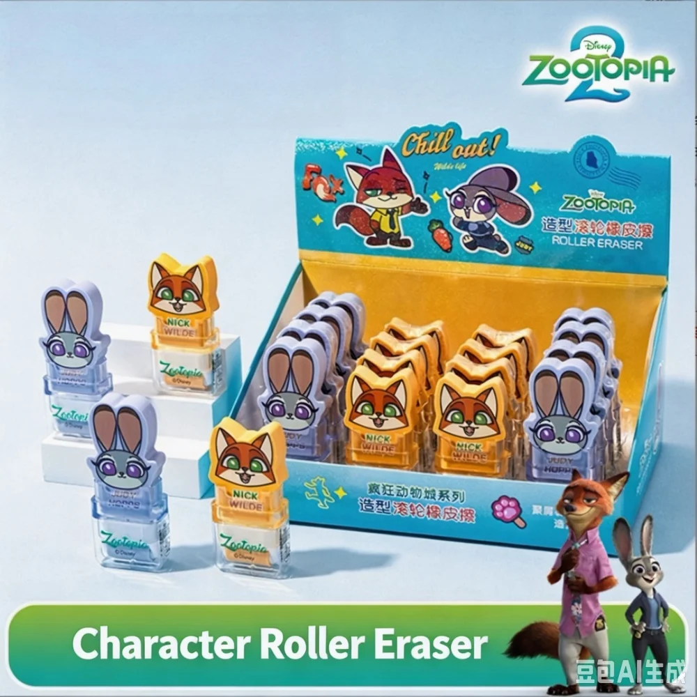 Genuine Disney Zootopia Roller Eraser Cute Judy Hopps Nick Wilde Erasing Tool Cartoon Stationery for School Desk Study