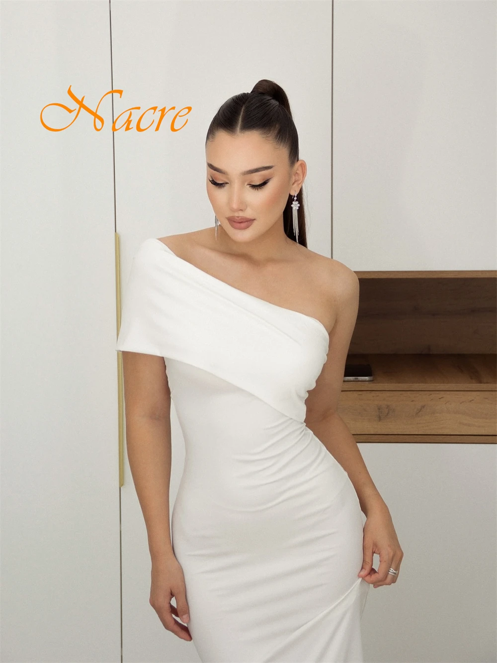 Robe de soirée blanche élégante, asymétrique épaule dénudée, sans manches, personnalisée, en Jersey de haute qualité, robes de bal de tempérament, robes de soirée de mariée