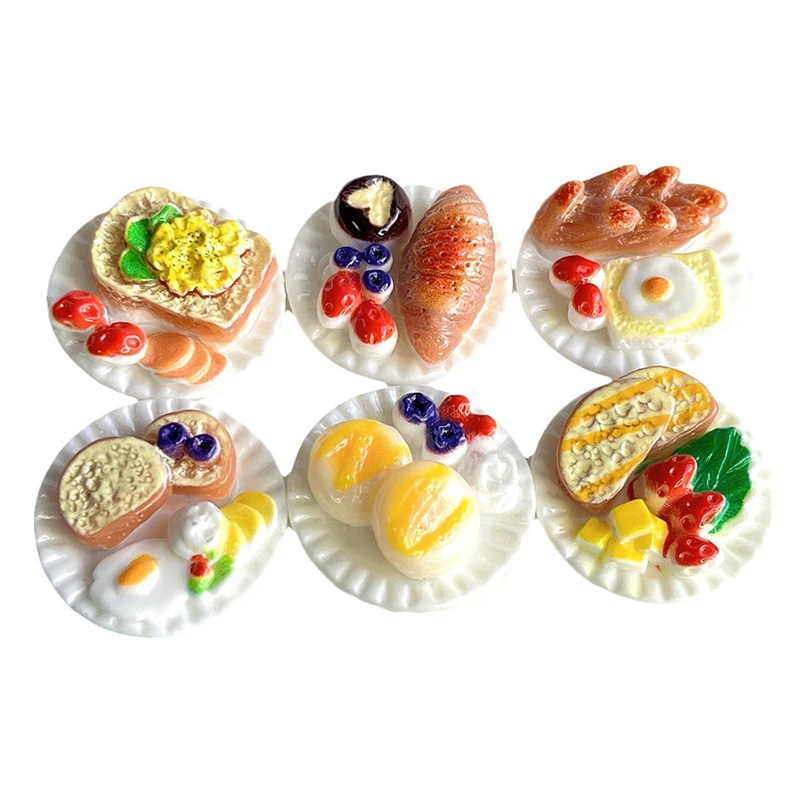 6pcs/Set Doll House Scene Ornaments DIY Miniature Landscape Fairy Garden Decors Accessories Dollhouse Mini Dim Sum Platter