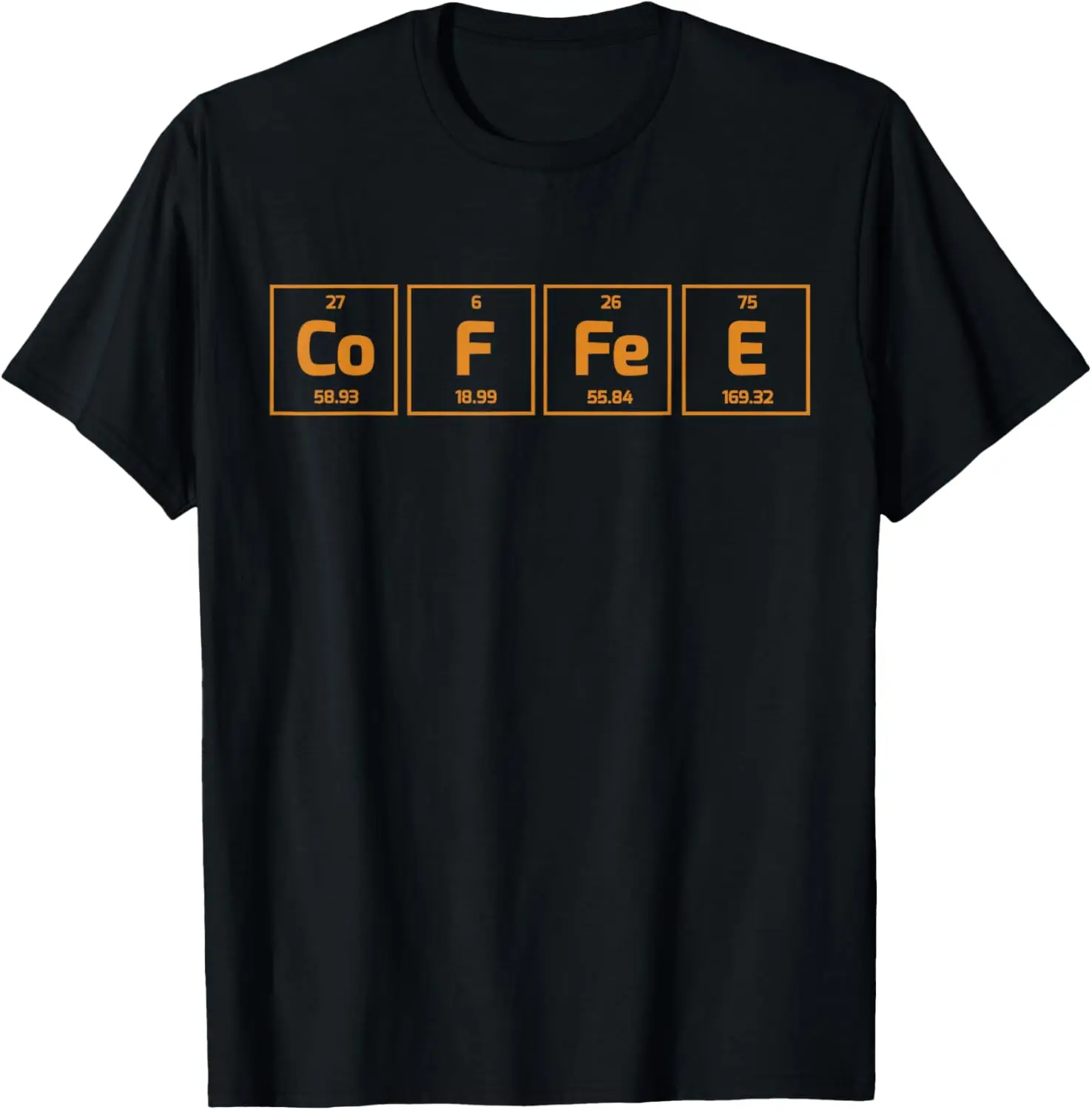 

Coffee Periodic Table Elements Graphic Tee Funny Science Lover Short Sleeve Cotton T-Shirt