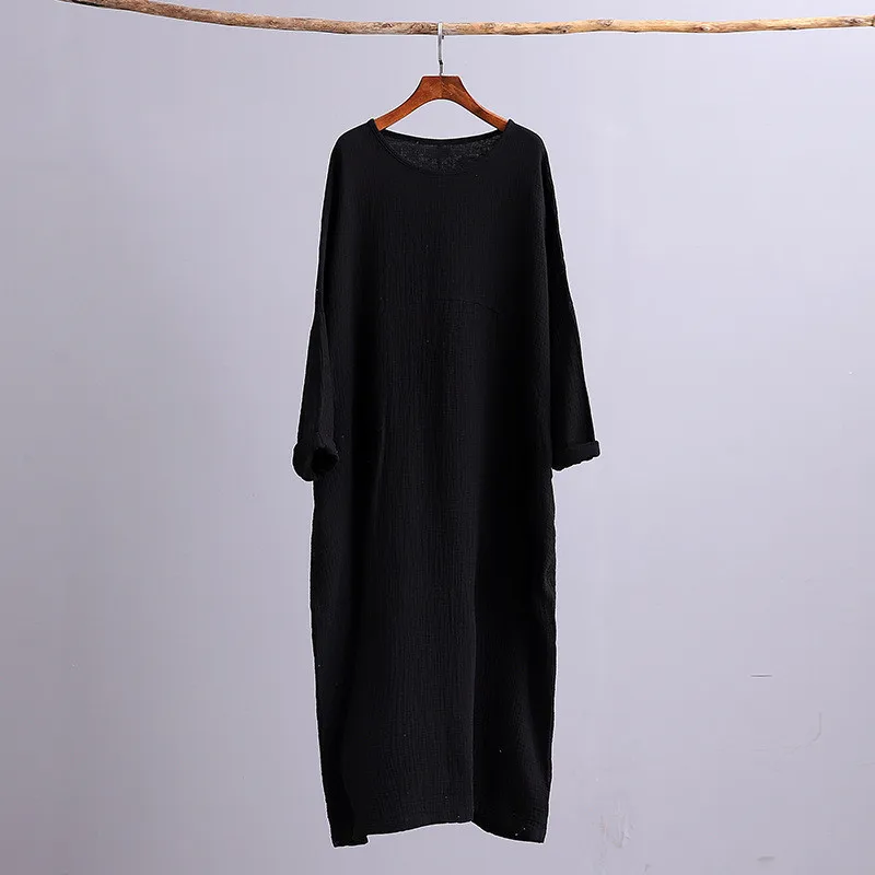 Plus size Women Dress Boho Long Sleeve O-Neck Casual Dress Summer Beach Cotton Maxi Dress With Pockets Loose Elegant Ropa Mujer