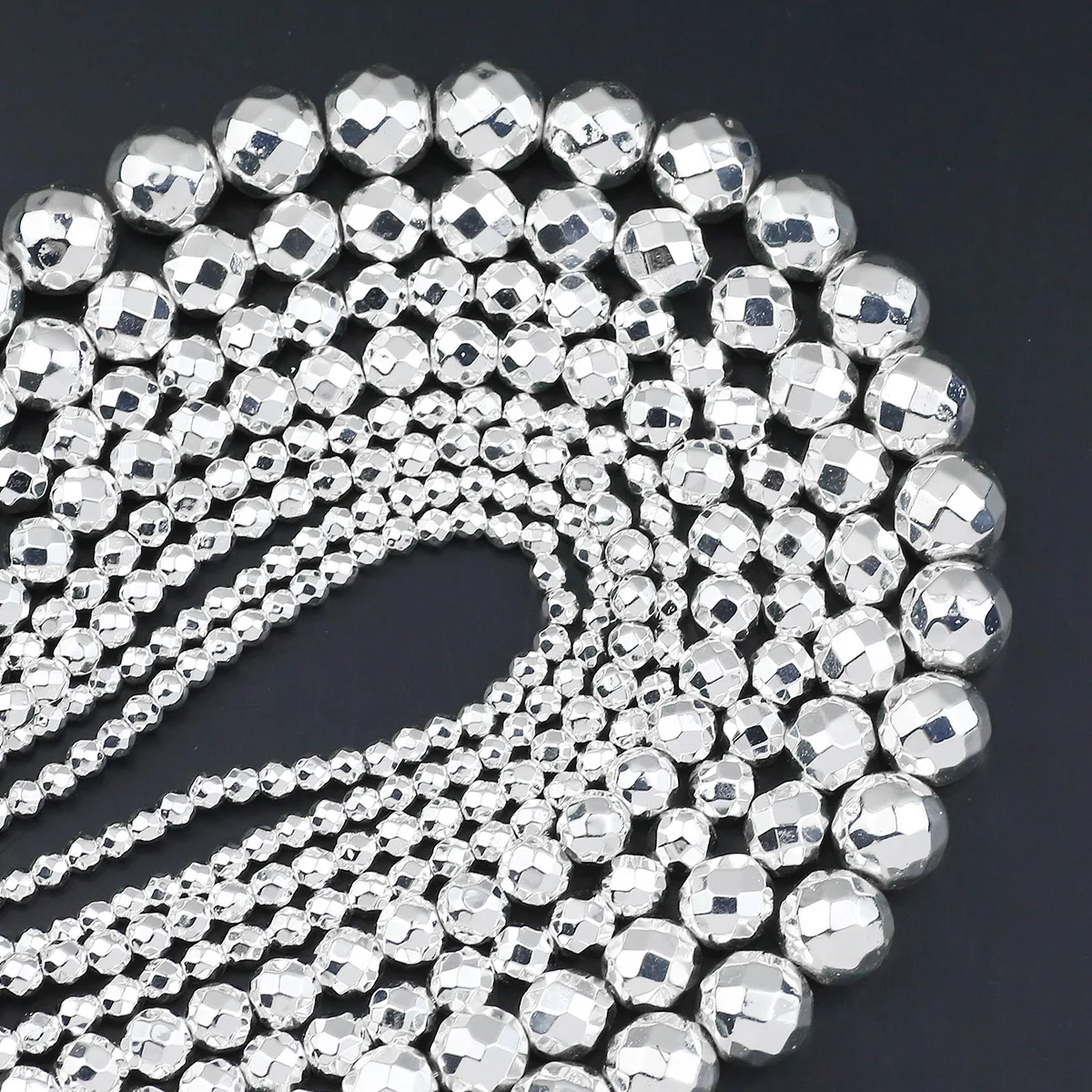 2-10MM 40-180 stücke Runde Cut Überzug Silbrig Naturstein Hämatit Spacer Lose Perlen Für Schmuck Machen DIY Charms Zubehör