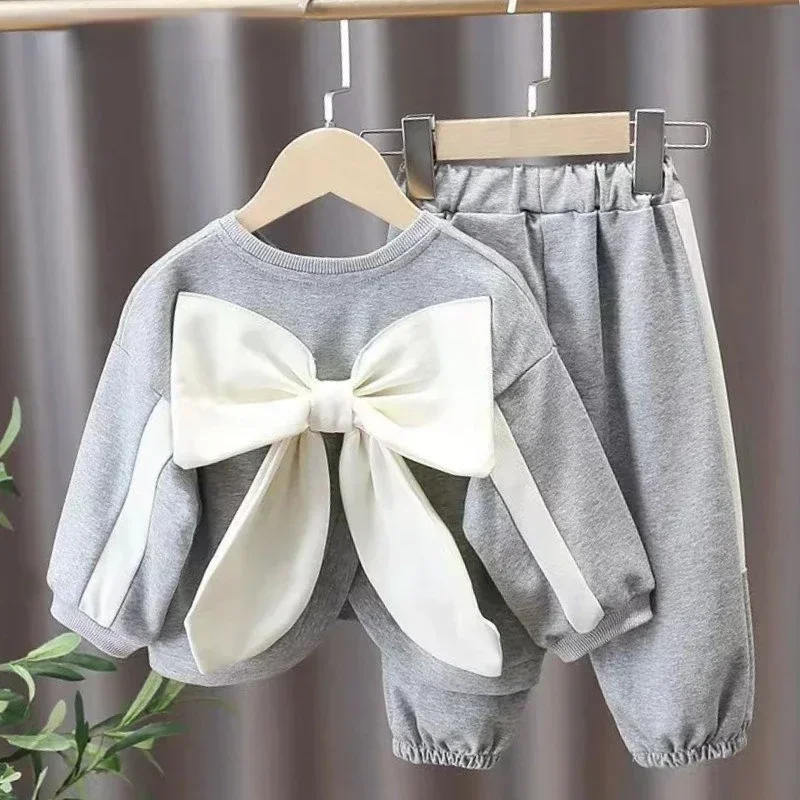 New Autumn Suit Girls Fall Clothes Sets Baby Girl Clothing Set Kids Large Butterfly Sweatshirt Pants 2Pcs Suits Outfit