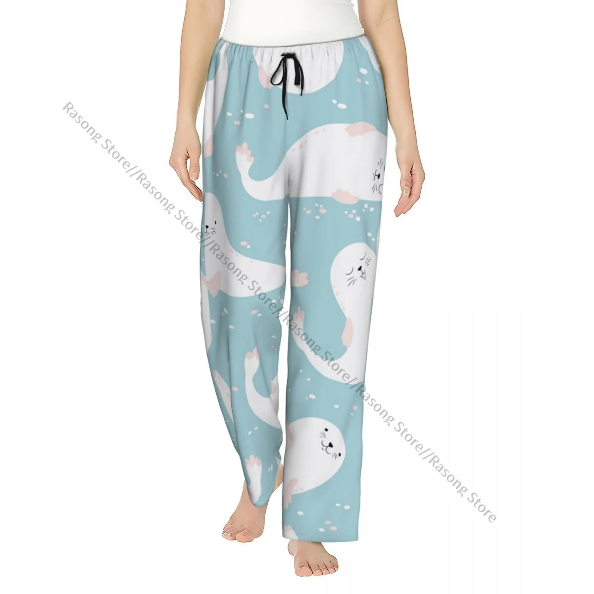 

Cozy Flannel Pajama Pants for Women Cartoon Seals Sleep Bottoms Home Loungewear