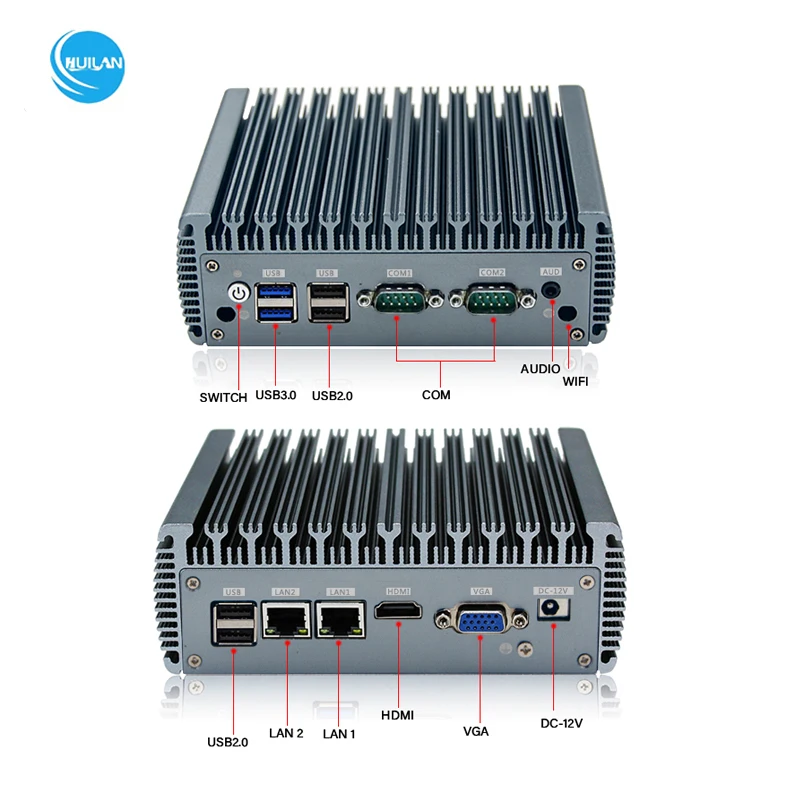 OEM Fanless Mini PC with Celeron J1900 Win10 Linux Industrial Computer Firewall VPN 6*COM Industrial PC Case in Stock