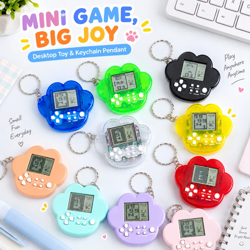 Portable Mini Handheld Tetris Game Keychain Classic Nostalgic Electronic Game Console Creative Bag Pendant Toy