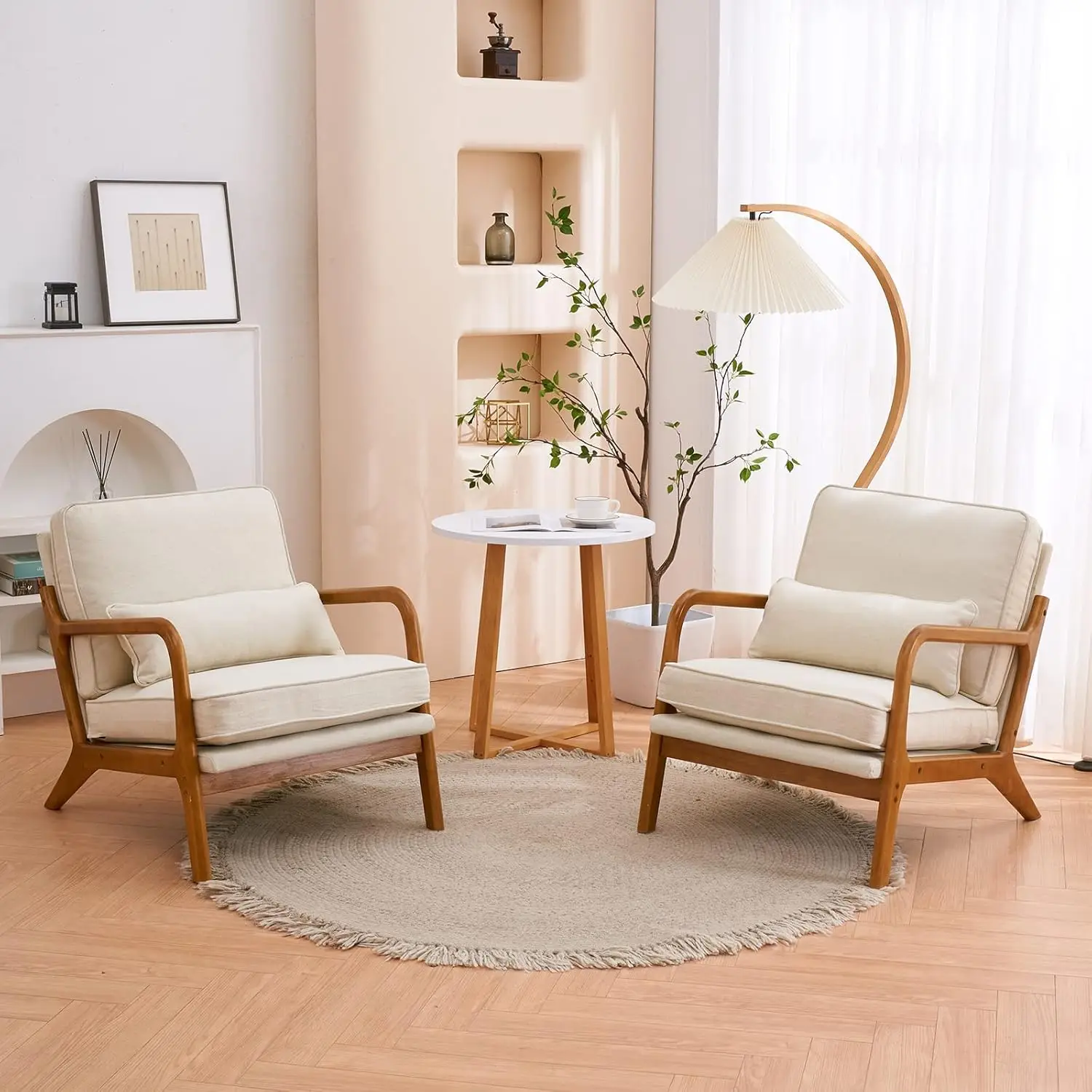 

Karl home Accent Chairs Set of 2, Mid-Century Modern Chair with Pillow Upholstered Lounge Arm Chair with Solid Wood Frame & Soft