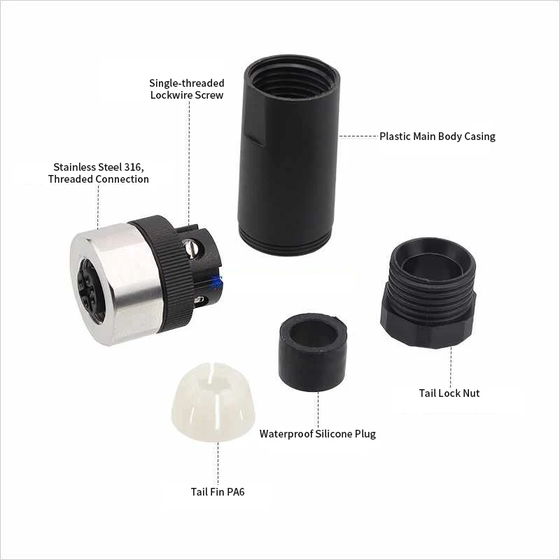 316 Stainless Steel M12 Ship Connector IP67 Waterproof A-type 3 4 5 6 8 Pin Straight Bend Anti-rust Plug PG7 PG9 PG11 Connectors