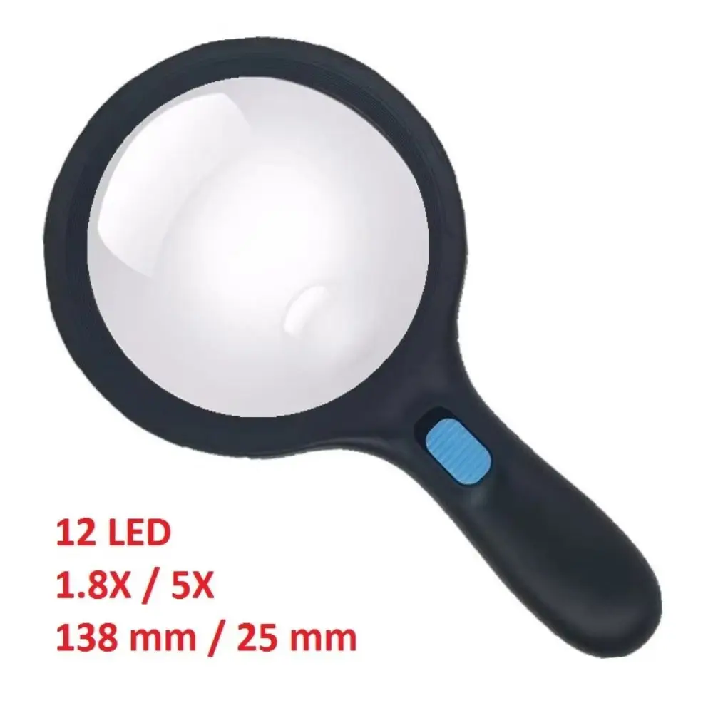 138MM Illumination Handheld Magnifier HD Extra Large Lens Reading Magnifying Loupe with 12 LED Light 2X 5X Microscope Lens