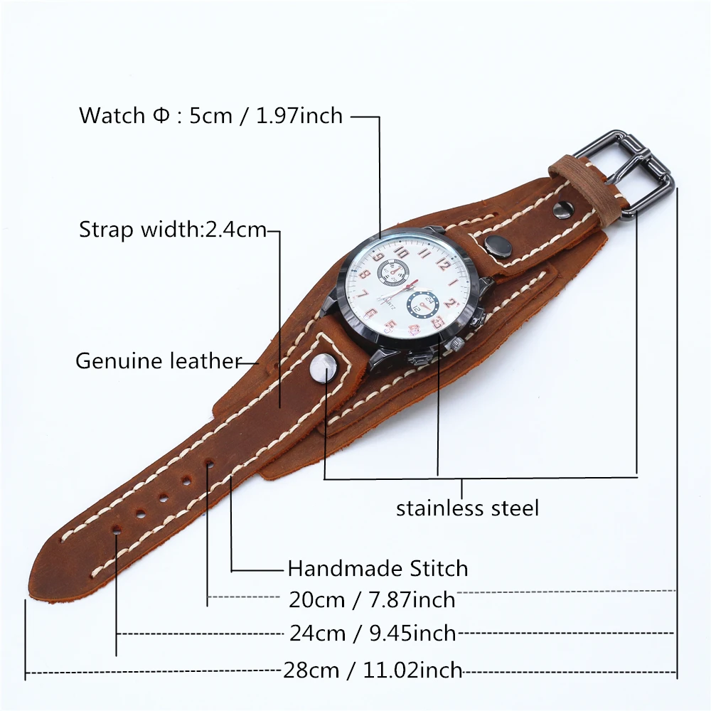 Punk Electronic Pointer Quartz Watch Bracelet Men Brown Black Wide Genuine Leather Belt Strap Homme Male Jewelry