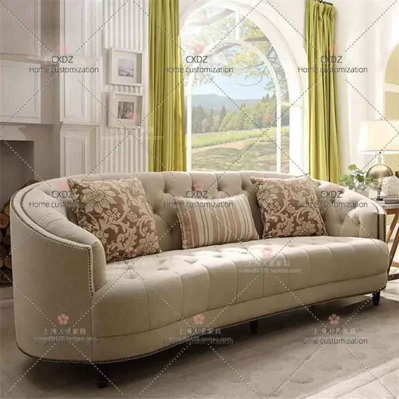 Fabric Sofa Living Room Simple Curved Couch Single Double Triple Seater Rural Buckle Furniture