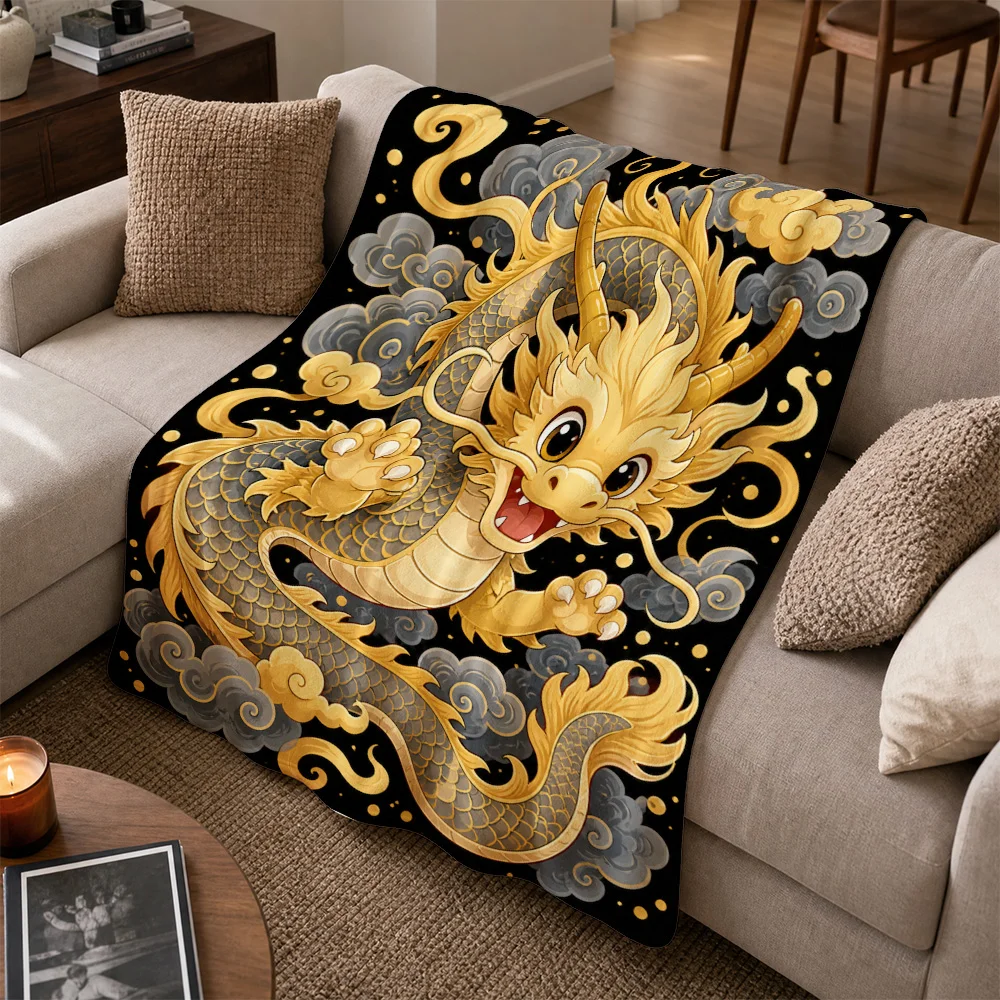 Majestic Chinese Dragon Print Throw Blanket for Sofa Bed Home Decor Luxury Plush Tapestry Couch Cover Art Gift