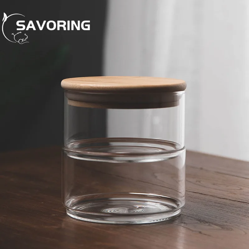 Stacking Glass Jar Sealed Jar Food Grade Tea Coffee Bean Seasoning Jar Kitchen Bottle with Lid Household Storage Jar Empty Jar