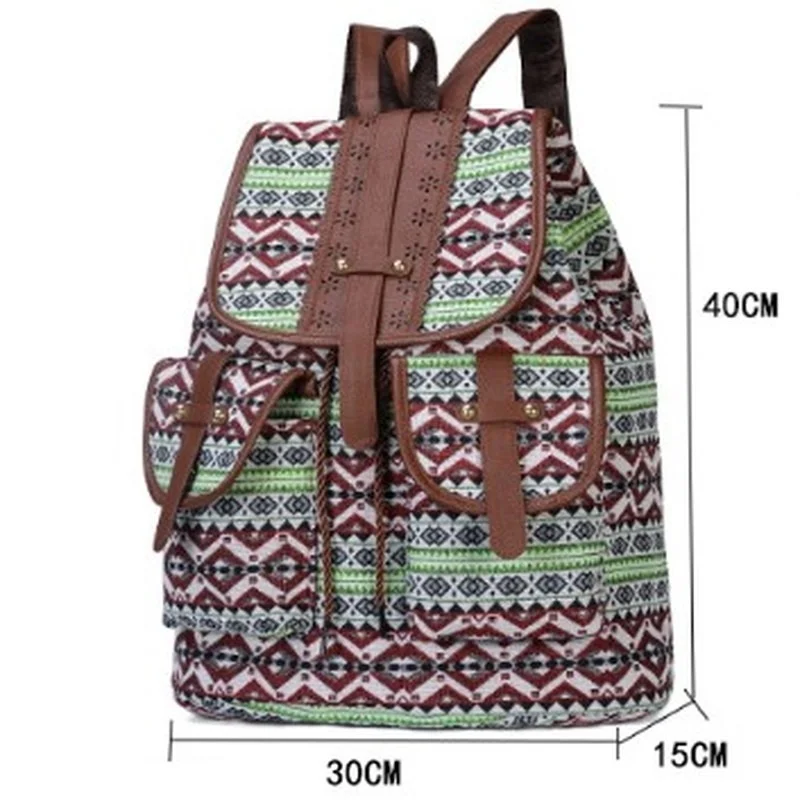 New Style Backpack Retro Pattern Canvas Female Bag Fashion Travel Drawstring Backpack Multifunctional Student School Bag