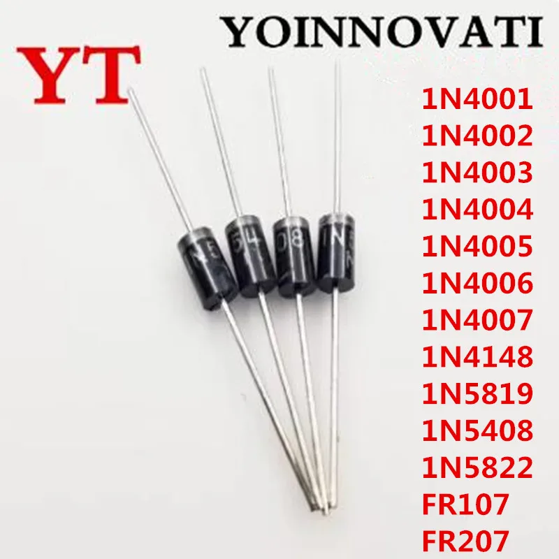 100pcs 1N4001 1N4002 1N4003 1N4004 1N4005 1N4006 1N4007 1N4148 1N5819 1N5399 1N5408 1N5822 FR107 FR207