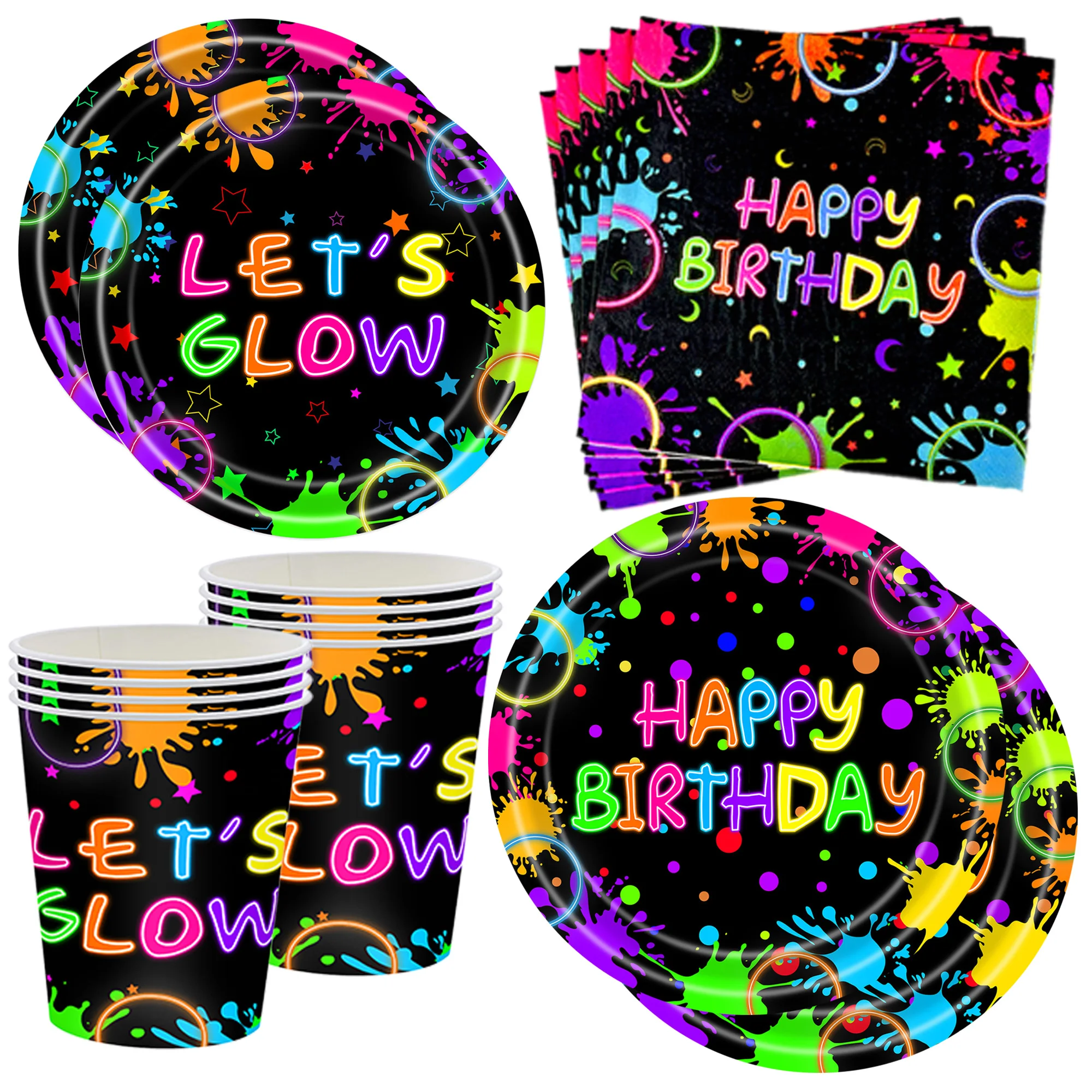 ネオンパーティー用品　光るパーティー使い捨てプレートカップナ - Let'S Party Event Supply のレビューと価格