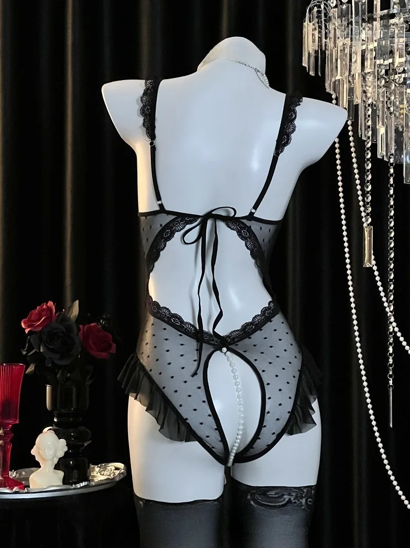 بذلة رسن مثيرة خالية من اللؤلؤ، زي خرافي شبكي شفاف، زي إغراء الرغبة النقية، ملابس داخلية رومانسية للنساء، أنيقة #4