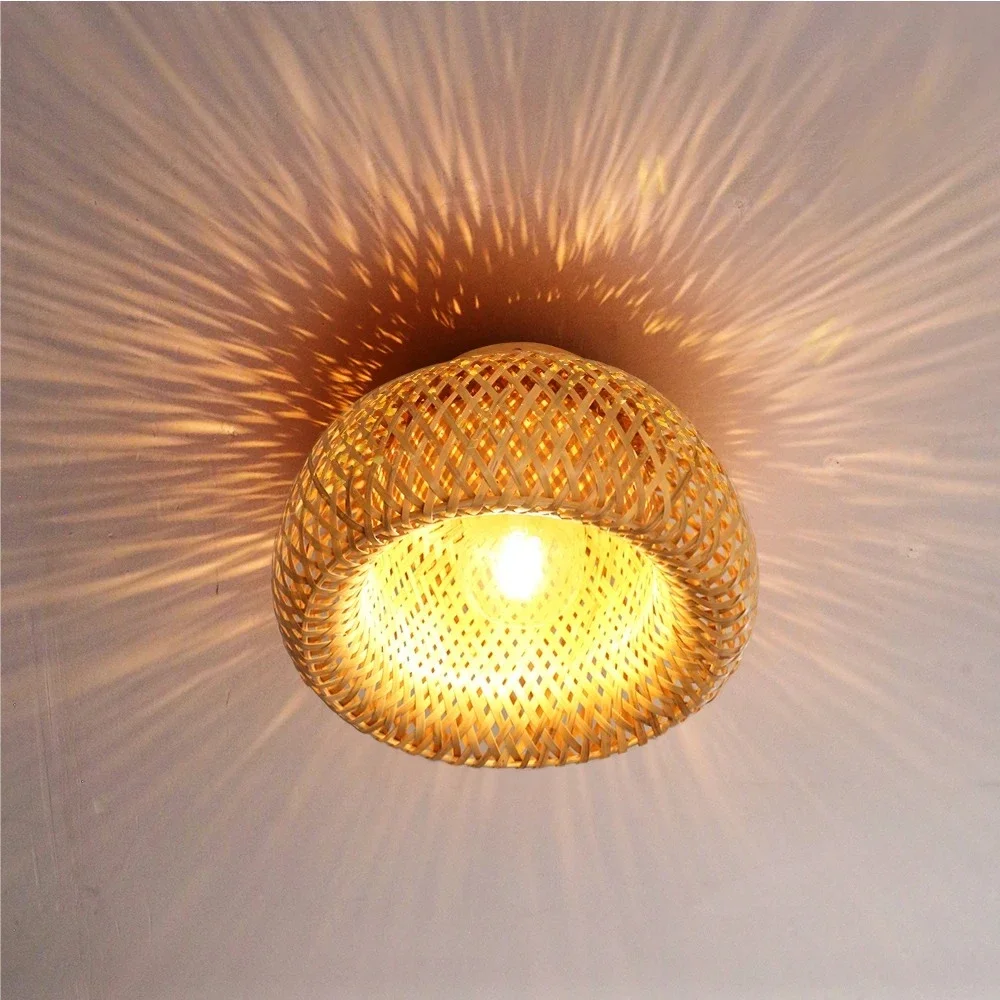 Bamboo Ceiling Lamp Rattan Wicker Ceiling Light Hand Woven For Home Kitchen Restaurant Living Room Decora Chinese Style Wood Art