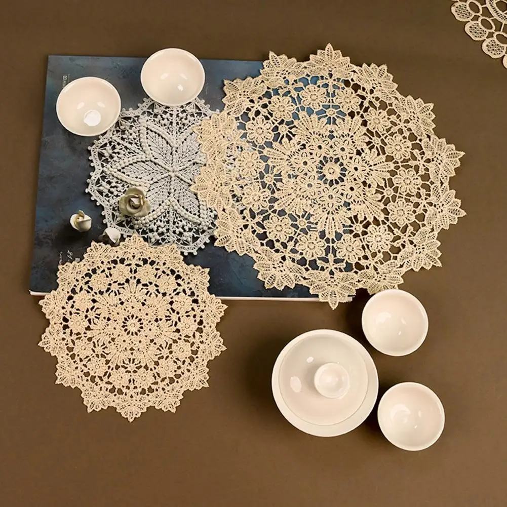Lace Doilies for Table Decor Round Floral Lace Doily Set Embroidered Coaster Place Mats Heat-resistant for Teapot for Coffee