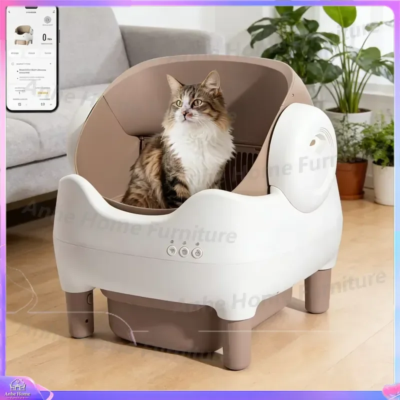 Automatic Self Cleaning Cat Litter Box with Open Top Design App Control Safety Protection Ultra Quiet Operation Easy Setup