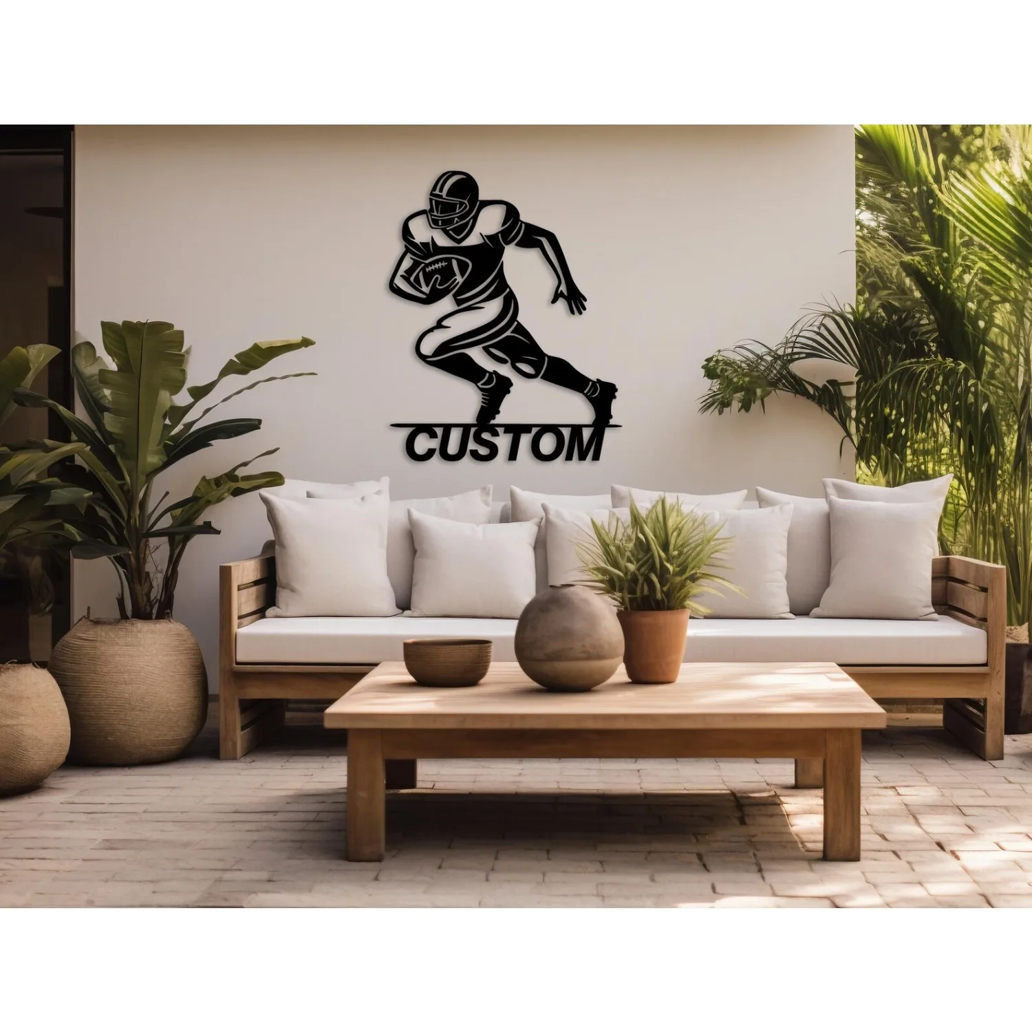 Personalized Football Player Metal Wall Art, Custom Name Iron Sculpture, Man Cave Sports Room Indoor Wall Decor Gift
