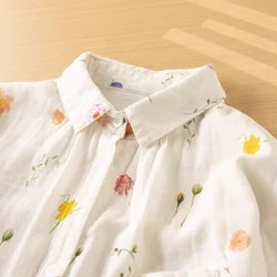 Mori girl style cotton yarn flowers shirts long sleeve shirt woman cute clothes autumn Aesthetic clothing woman tops