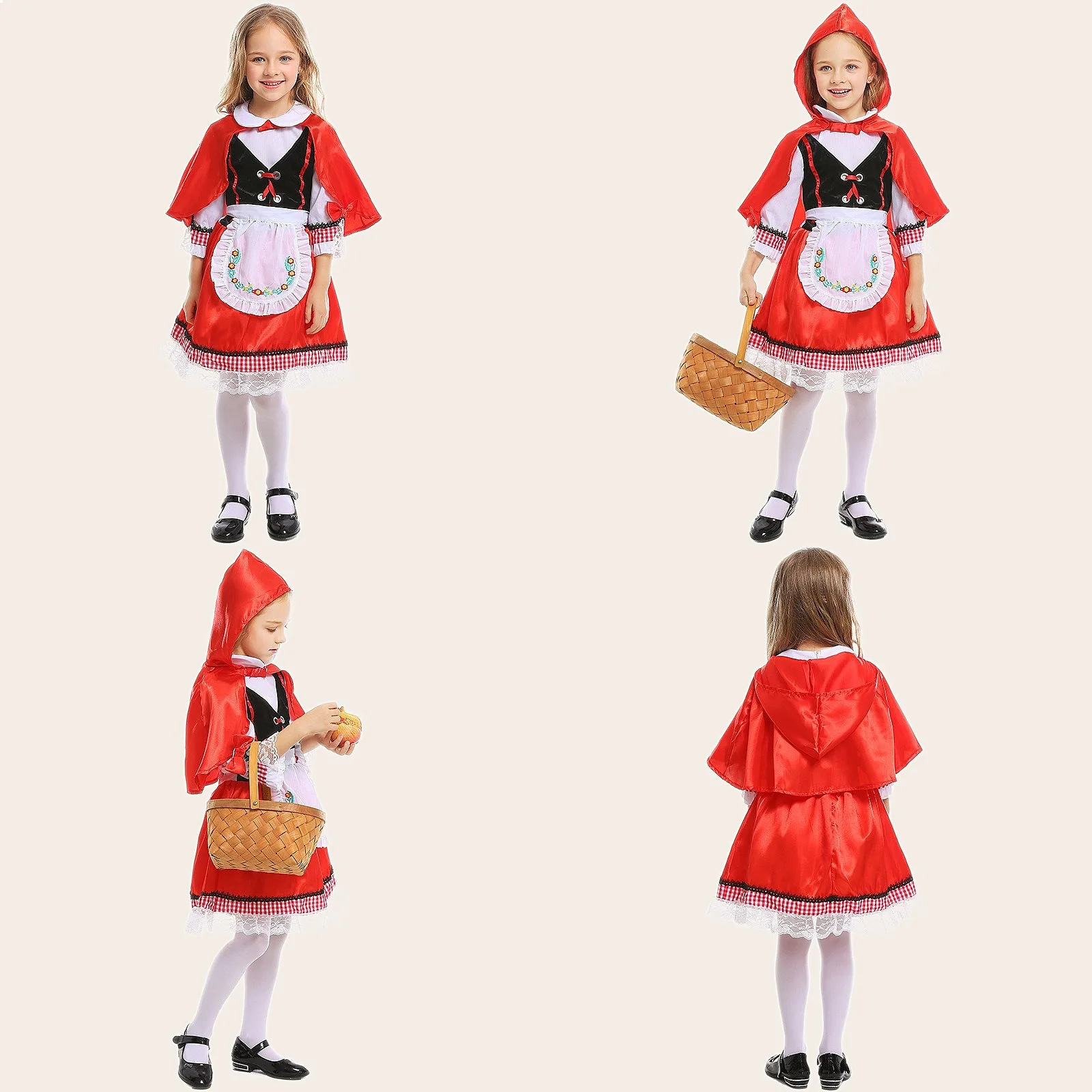

Halloween Little Red Riding Hood Costume Girls Dress Cosplay Stage Performance Fairy Tale Outfit